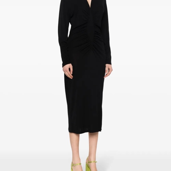 Diane von Furstenberg DVF Black Jersey Dress Midi Long Sleeve Size Medium NWT - Picture 2 of 16